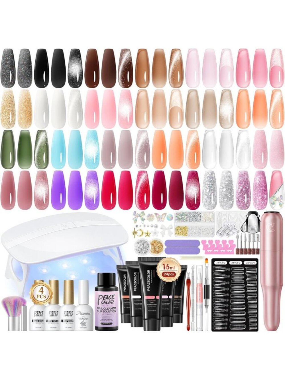 52Pcs Poly Nail Gel Kit with UV Light & Drill - 24 Vibrant Colors for Nail Art